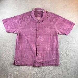 Tommy Bahama Purple 100% Silk Palm Tree Jacquard Camp Shirt Mens L 161-T314435